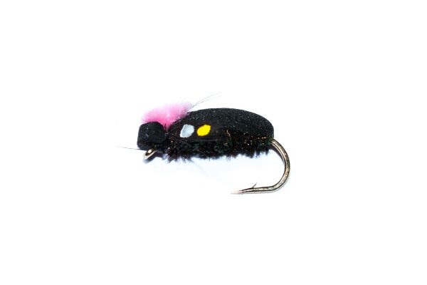 trout fishing flies Target Foam Beetle Pink SJC Jungle Cock Cheeks