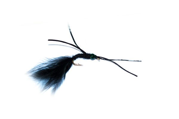 Fish Fishing Flies Trout Flies UK branded Quality Green Head Black Critter Worm