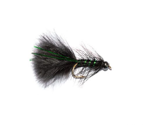 Black Head Black and Green Flash Damsel Nymph Fishing Fly.