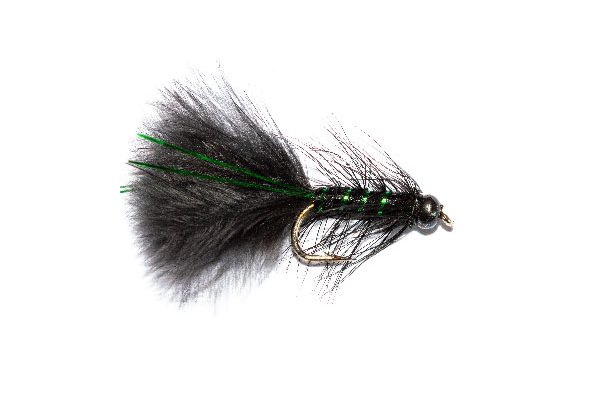 Black Head Black and Green Flash Damsel Nymph Fishing Fly.