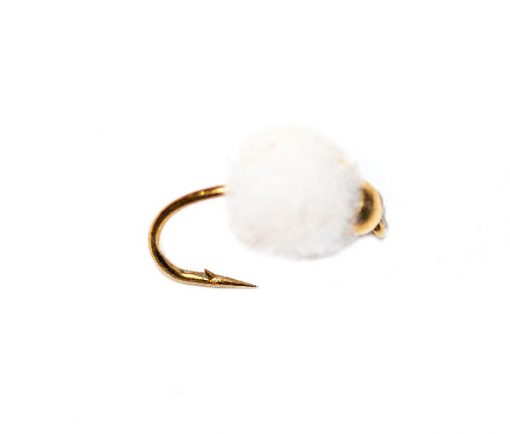 One of our top selling flies, Gold Nugget White Crystal Egg