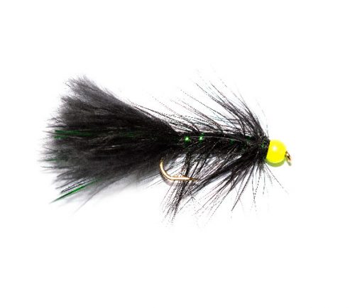 Fishing Flies, Hi Vis Green Hot Head Black Green Damsel.