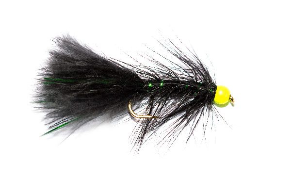 Fishing Flies, Hi Vis Green Hot Head Black Green Damsel.
