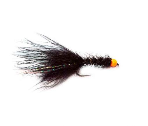 Fishery Flies, Orange Hot Head Spectra Black Marabou Leech