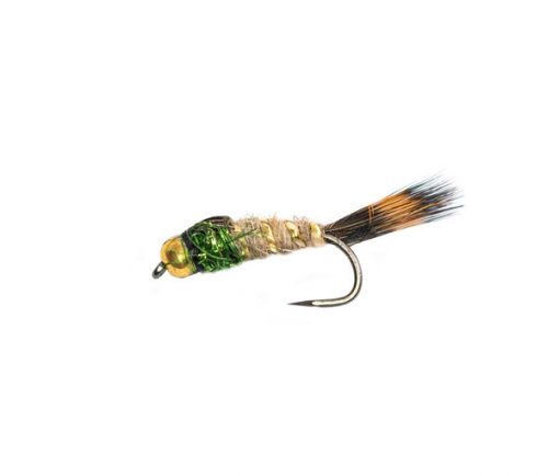 Nugget Hares Ear Natural Green Crystal Thorax Barbless Trout Flies